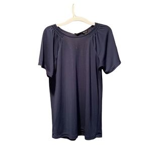 Ann Taylor Short Sleeve Round Neck Blouse in Blue XS